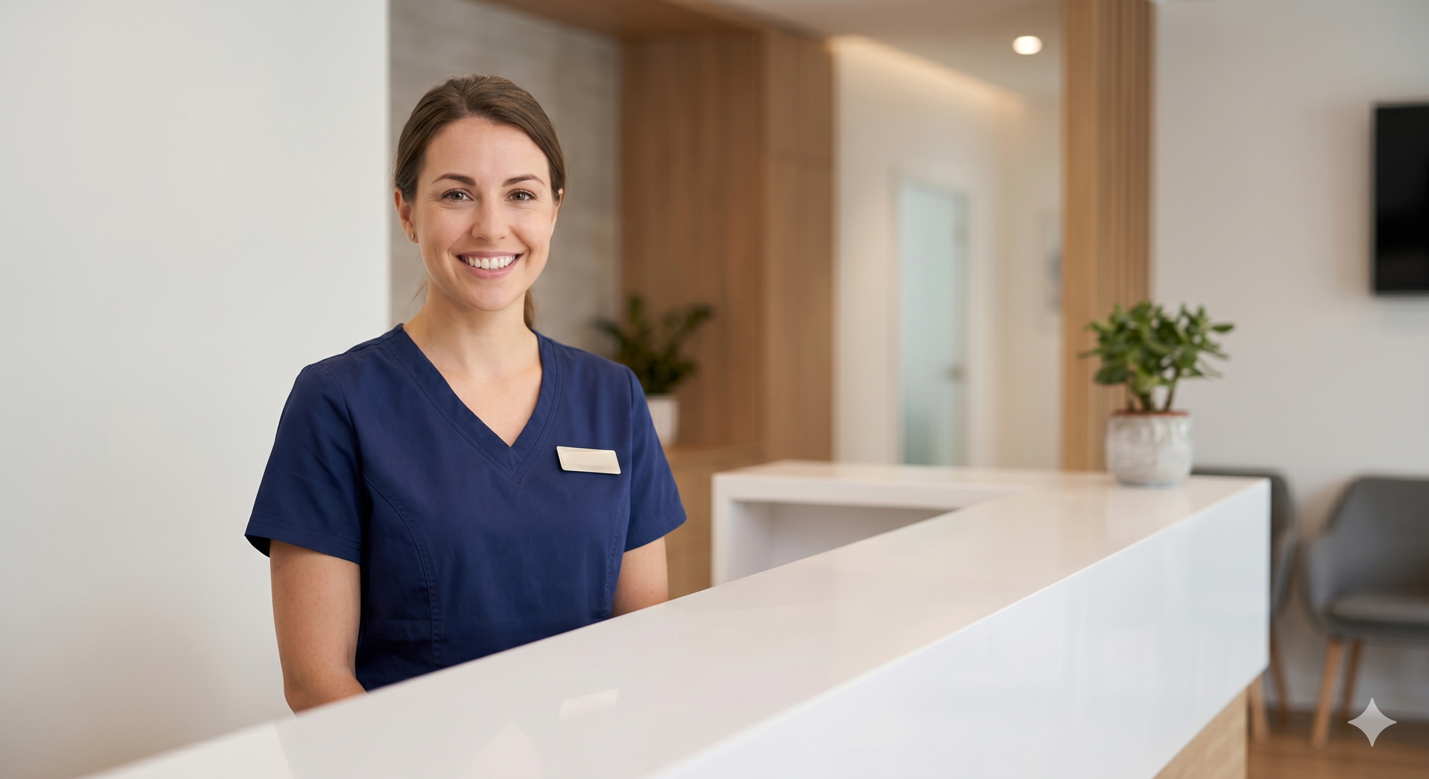 Bright Smile Dental — friendly dentist smiling at the camera in a modern, welcoming dental clinic
