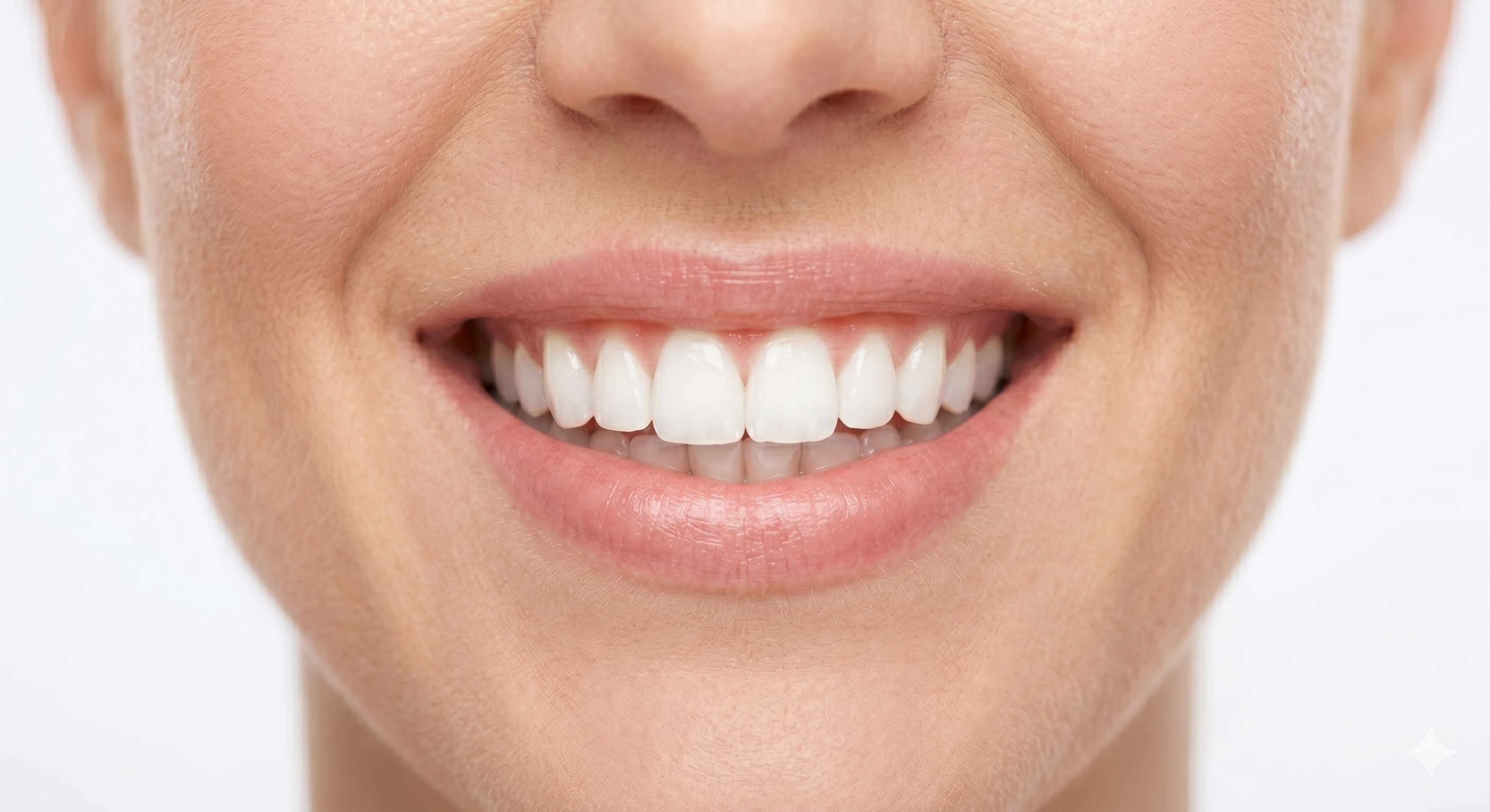 Close-up of a bright white smile showing professional teeth whitening results