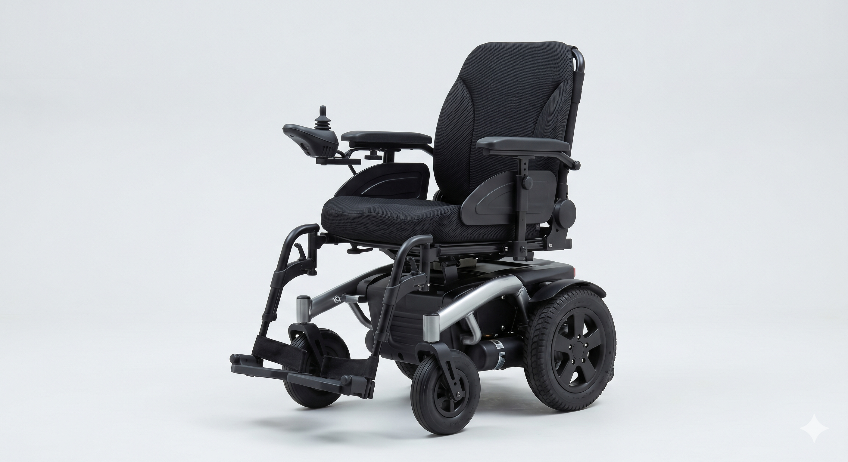 Electric power wheelchair on a clean background — available from Adaptive Mobility Solutions